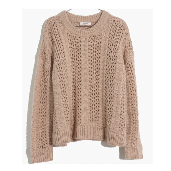 Madewell Sweaters - NEW! Madewell S Windemere Wool Alpaca Crochet Boxy Sweater Taupe Beige Neutral